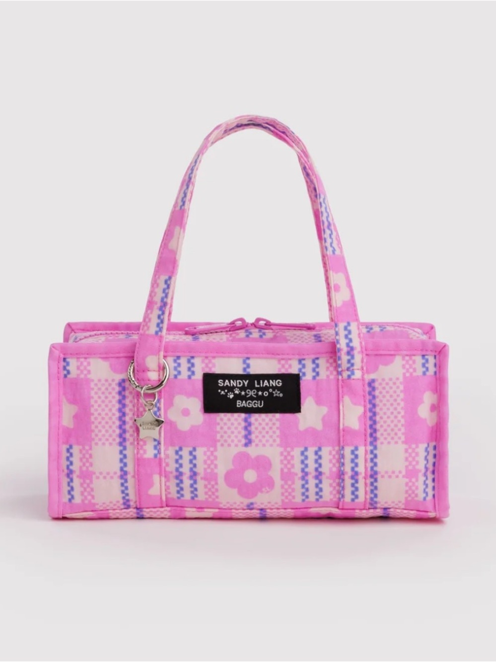NWT Baggu x Sandy Liang Mini Nylon Market Bag in Market Plaid Pink